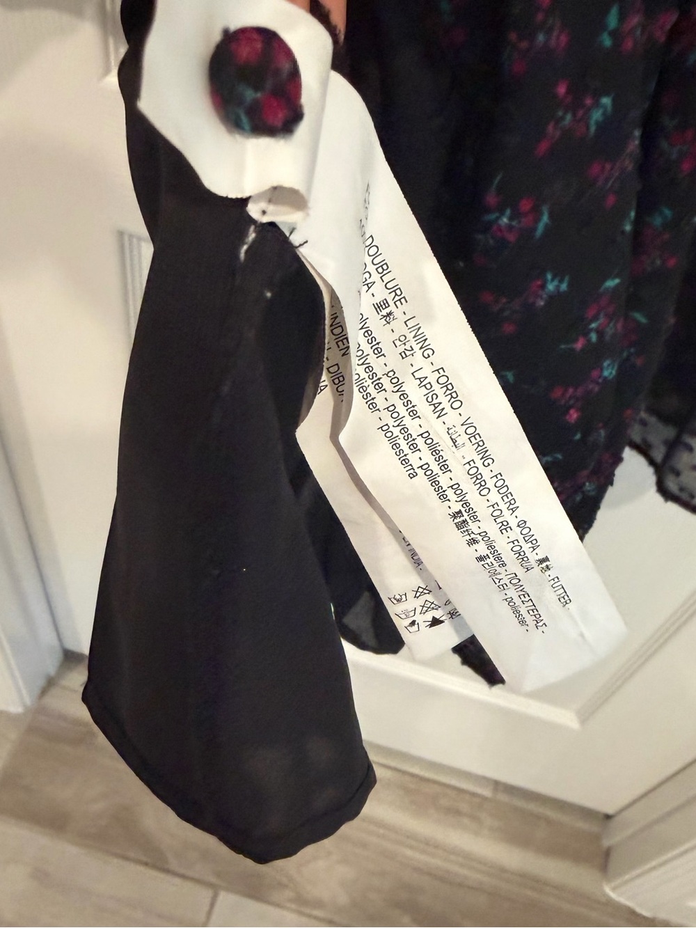 ZARA Basic Black Floral Chiffon Ruffle Mini Dress Sheer Sleeve Size M - Picture 4 of 8